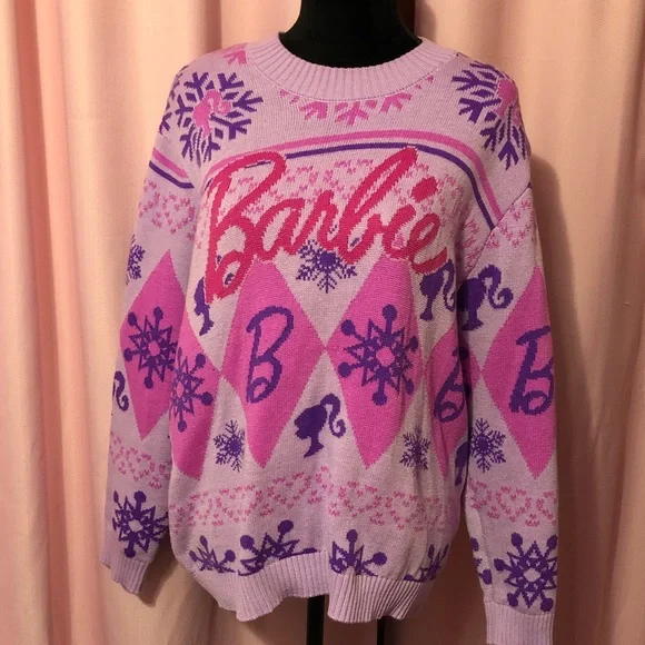 Barbie Pink and Purple Winter Holiday Sweater - Picture 1 of 5